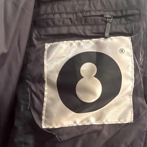 Snowman black down long puffer coat with real fur hood size Large - Picture 7 of 13